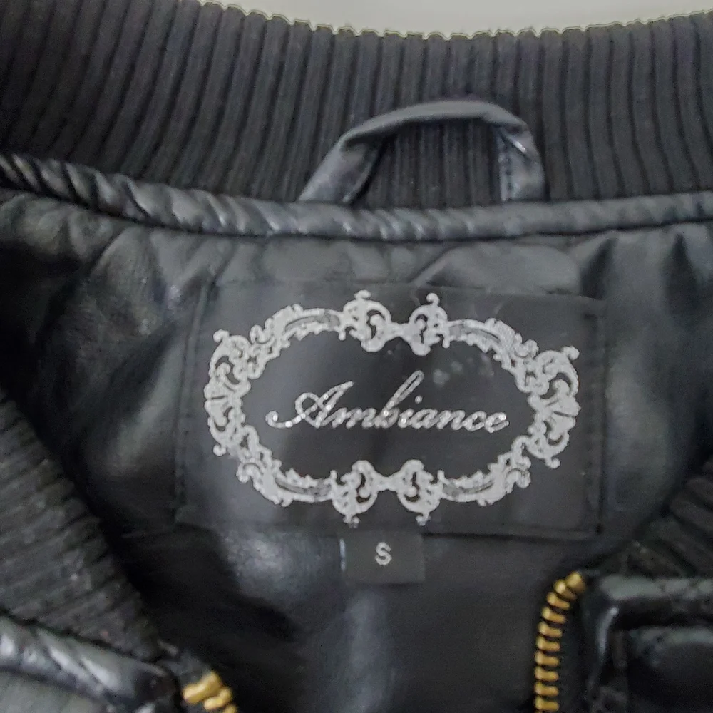 Ambiance black faux leather diamond stitch design size small coat